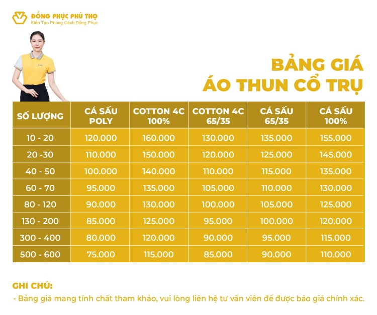 bảng giá áo thun cổ trụ đồng phục
