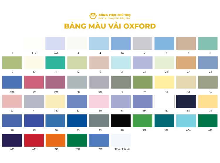 bảng màu vải kate oxford may đồng phục