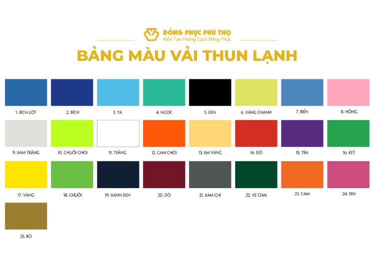 bảng màu vải thun lạnh may đồng phục