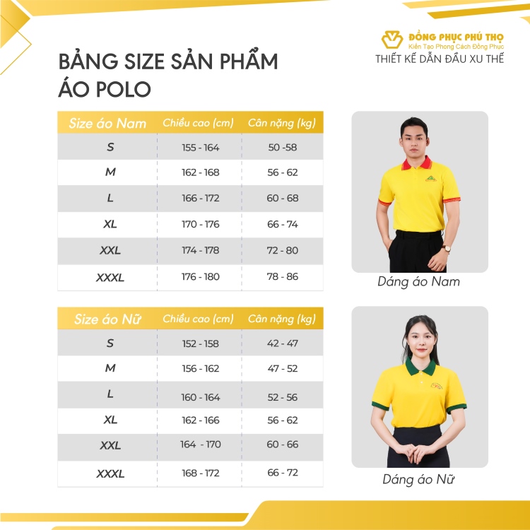 bảng size áo thun polo đồng phục